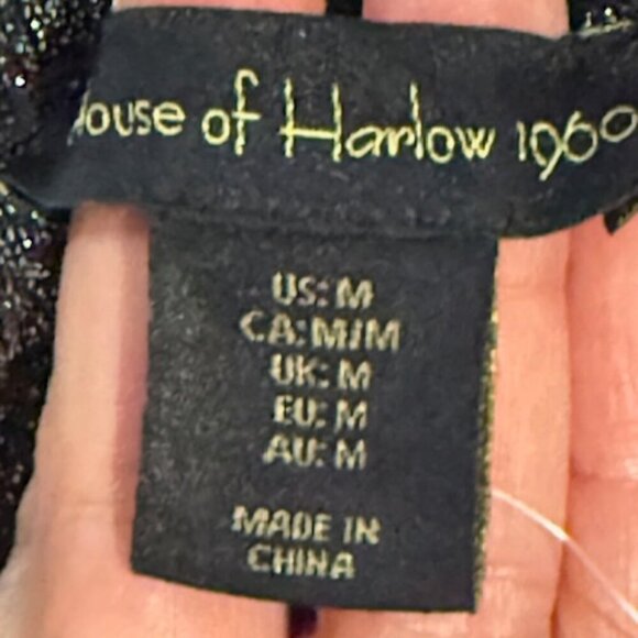 House of Harlow 1960 Women's Black Silver Lurex Metallic Dress Mock Neck Med NWT - Picture 5 of 15